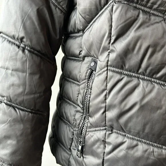 Women's Nautica Faux Fur Trim Hooded Mid-Length Black Puffer Jacket Size XL - Picture 5 of 14